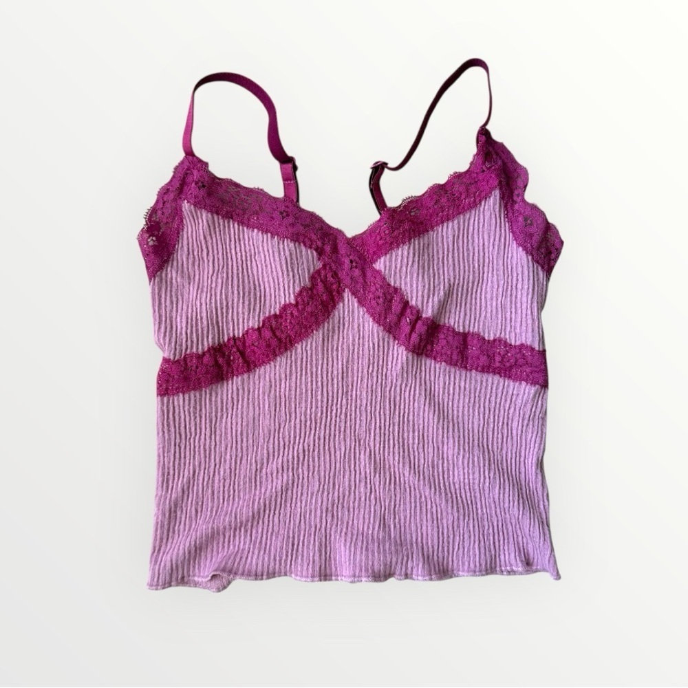 BDG Urban Outfitters Pink Lace Ribbed Cropped Cami Size Small